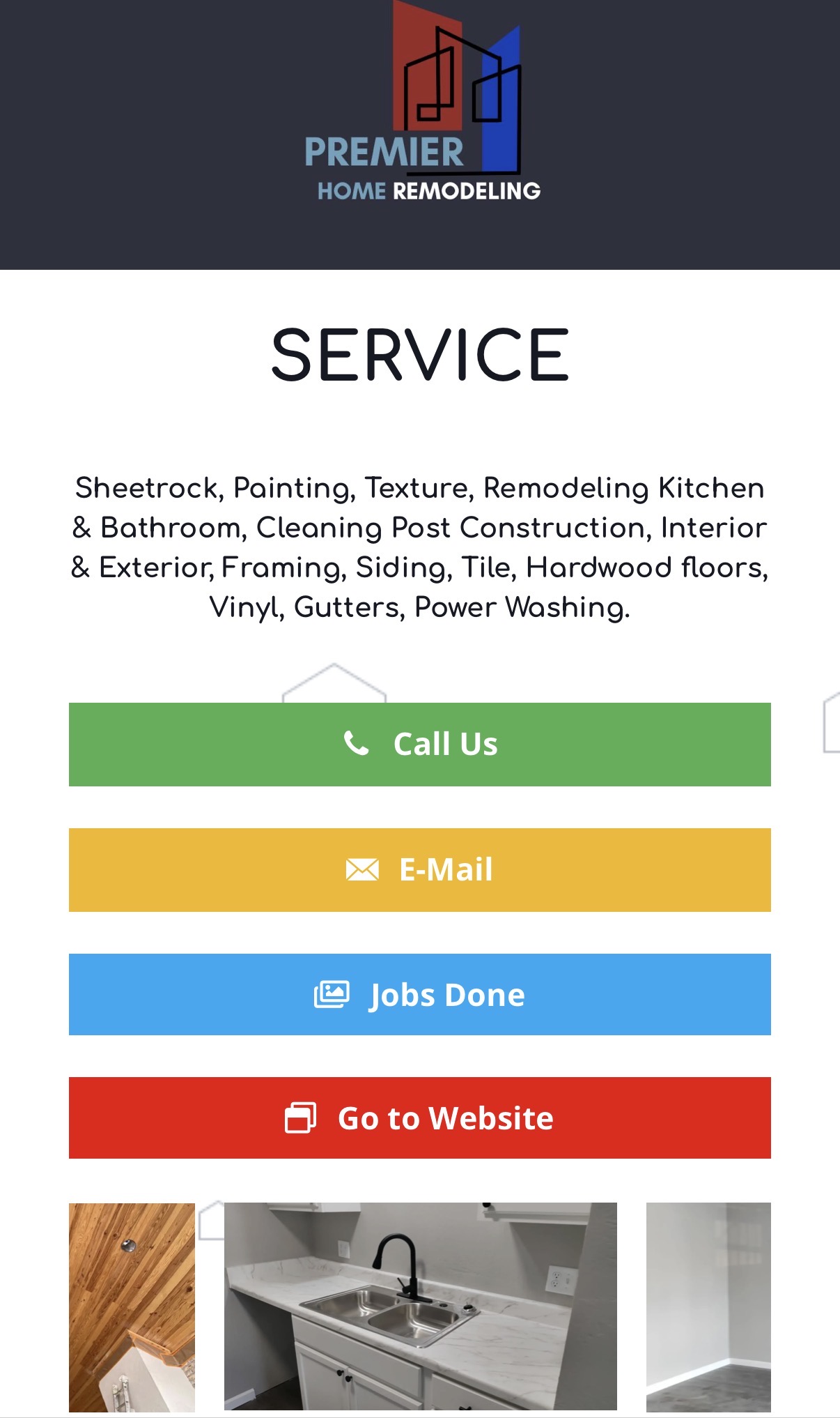 Presentación de servicios y contacto — Premier Home Remodeling