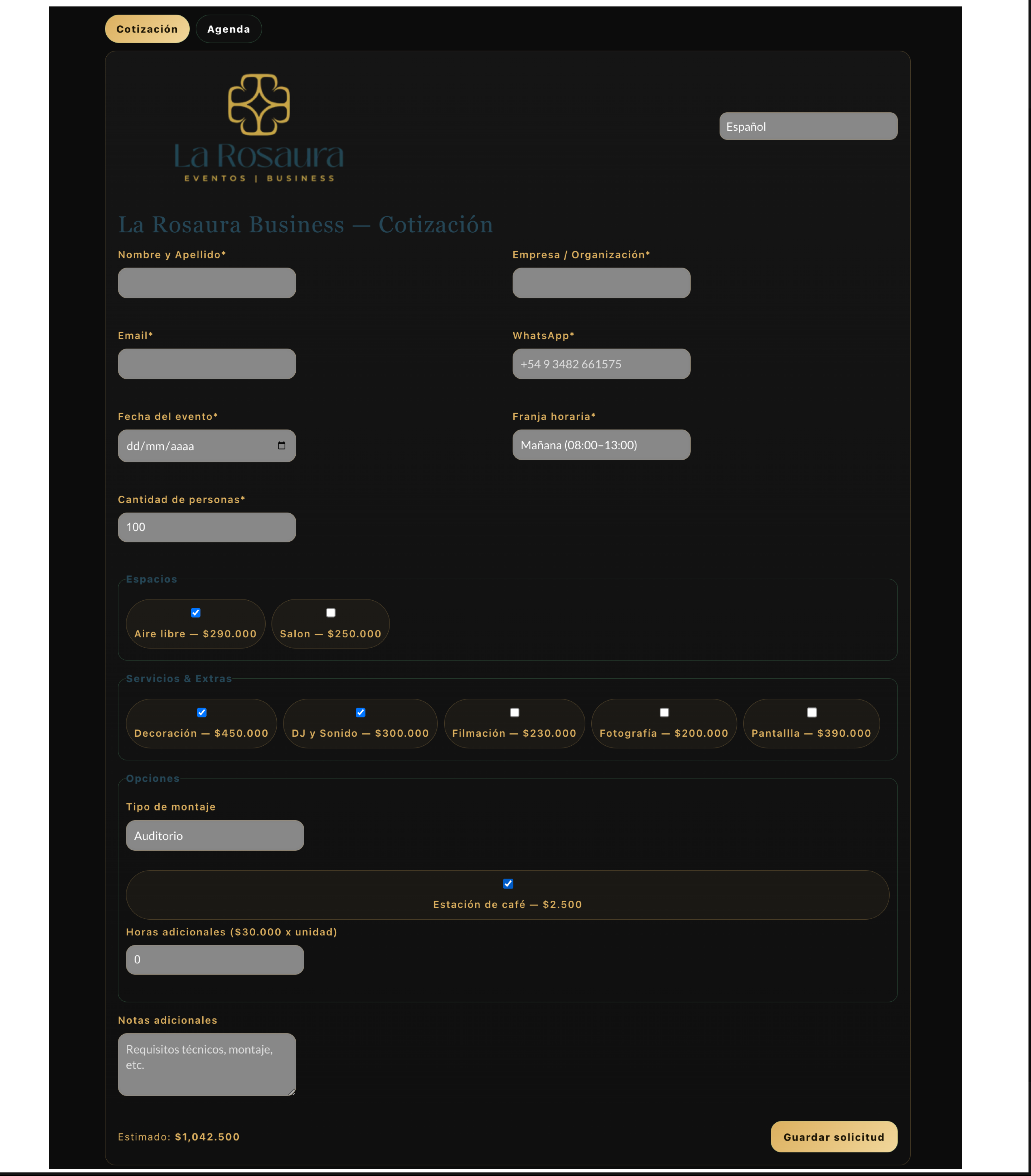Cotizador inteligente para eventos